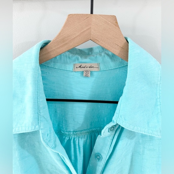 Mododoc Button Front Asymmetric Hem Tunic Blue Size Small - Picture 4 of 6